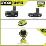 RYOBI ONE+ 18V Lithium-Ion 4.0 Ah Battery, 2.0 Ah Battery, and Charger Kit with FREE ONE+ Cordless VERSE Clamp Speaker PCL615B-PSK106SB