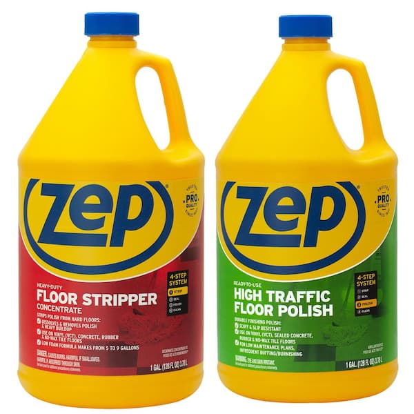 ZEP 128 oz. High-Traffic Floor Polish with Heavy-Duty Floor Stripper 128 oz. (2-Pack Combo) BNZUHTFFLFFS128